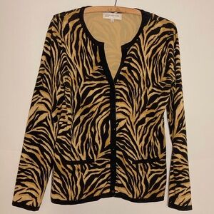 Jones New York Sport | Sweater | Size M | Tiger Print | Button Up | Holiday